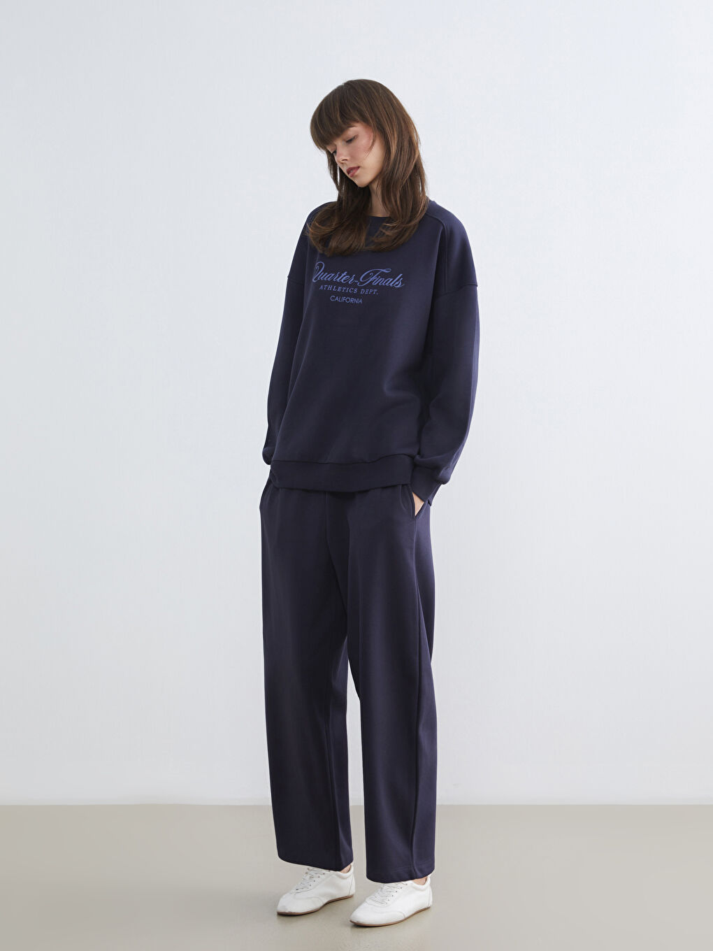 Lacivert Beli Lastikli Kadın Kalın Eşofman Altı