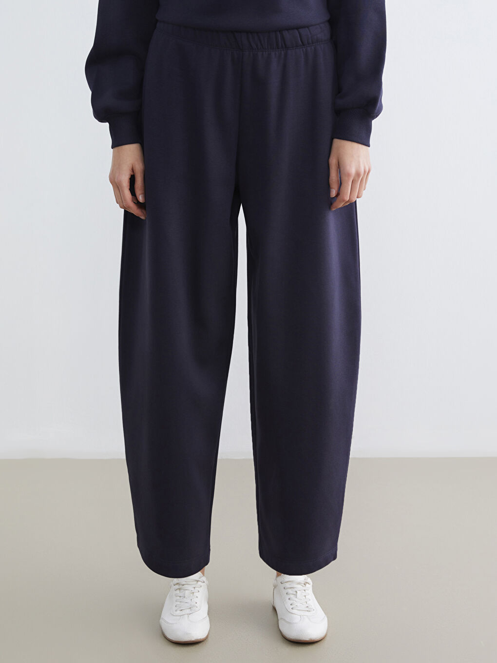 Lacivert Beli Lastikli Kadın Kalın Eşofman Altı-1