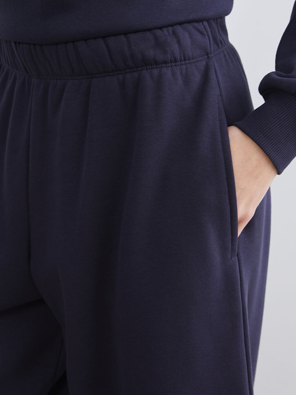 Lacivert Beli Lastikli Kadın Kalın Eşofman Altı-2