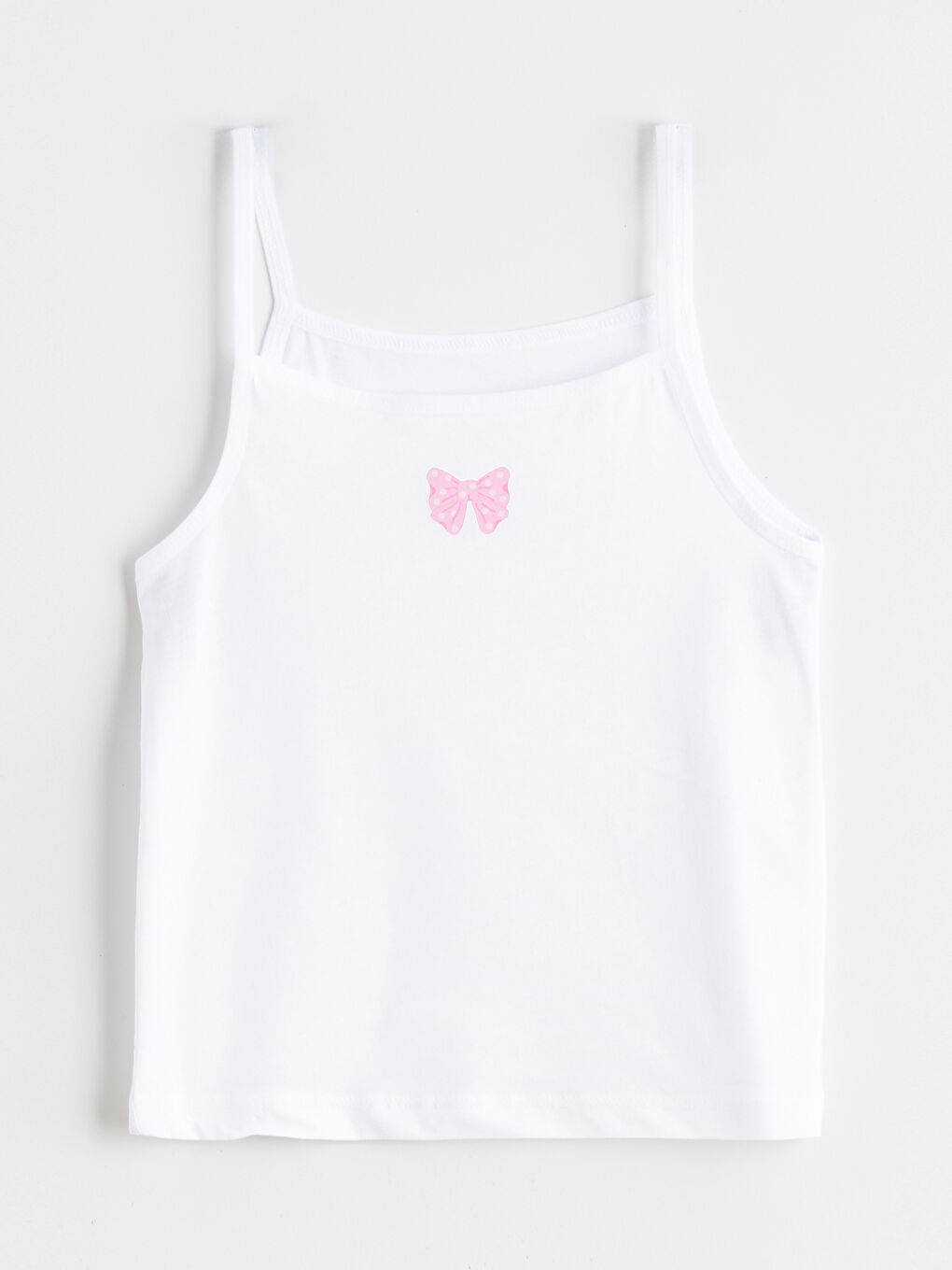 Beyaz Kare Yaka Baskılı Kız Çocuk Atlet