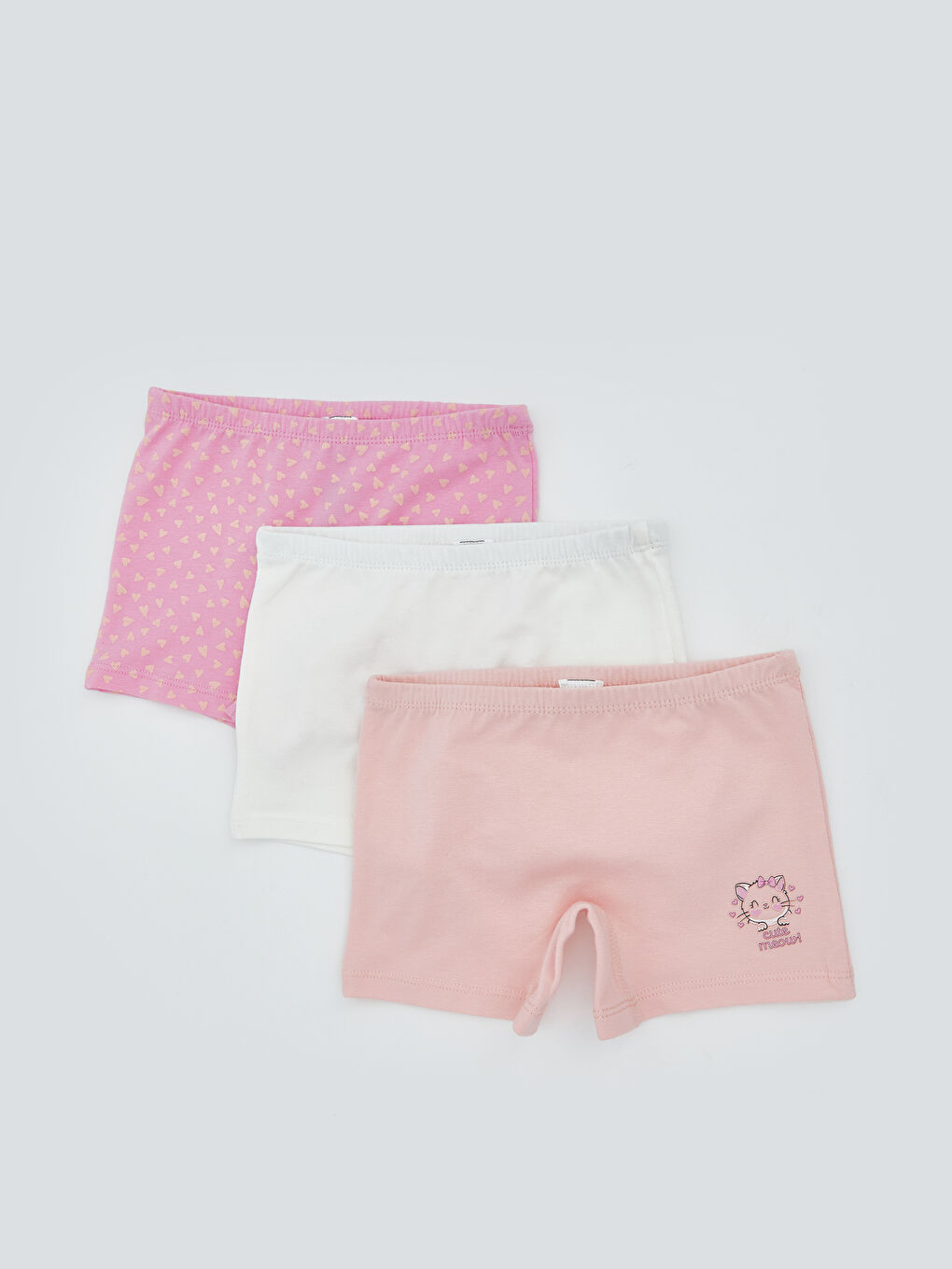 Pembe Baskılı Beli Lastikli Kız Çocuk Boxer 3'lü