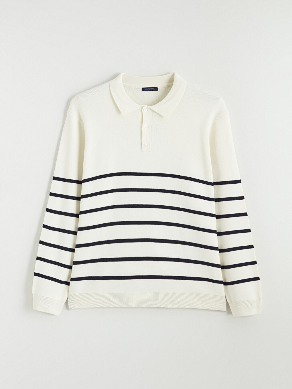 Ekru Polo Yaka Çizgili Erkek Triko Kazak-4