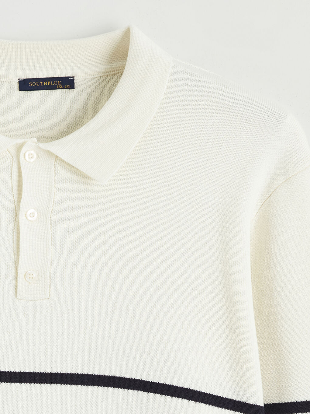 Ekru Polo Yaka Çizgili Erkek Triko Kazak-5