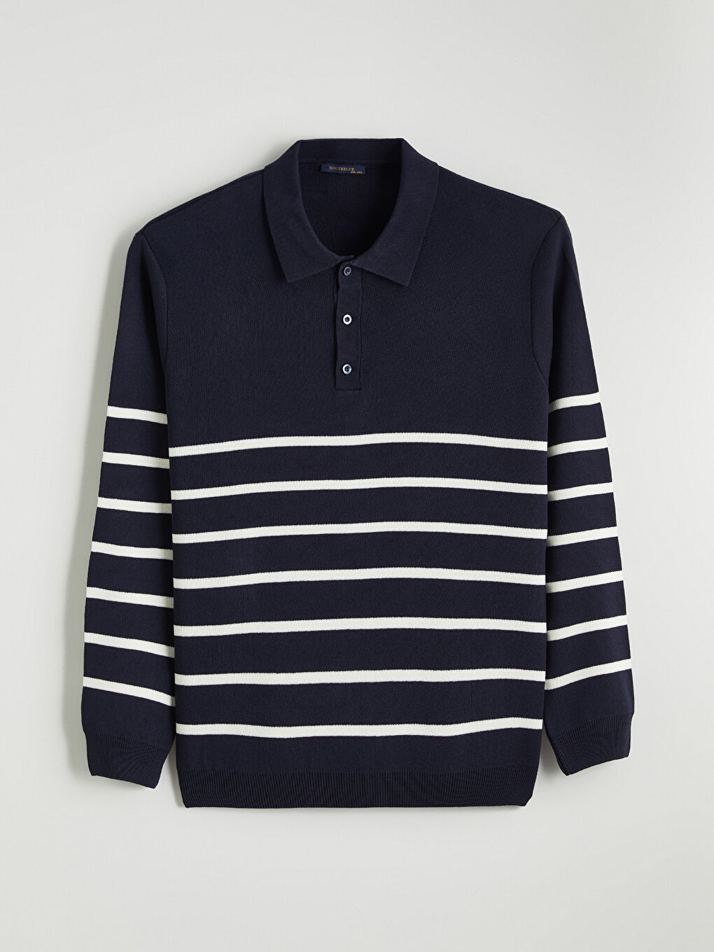 Lacivert Polo Yaka Çizgili Erkek Triko Kazak-4