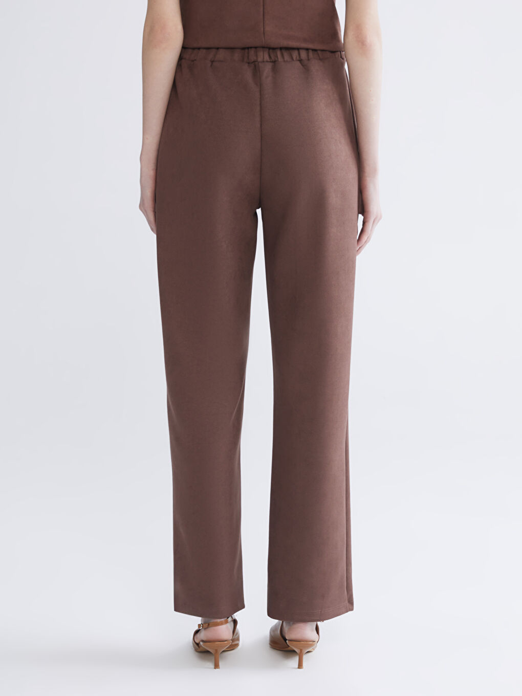 Kahverengi Standart Fit Süet Kadın Pantolon-3