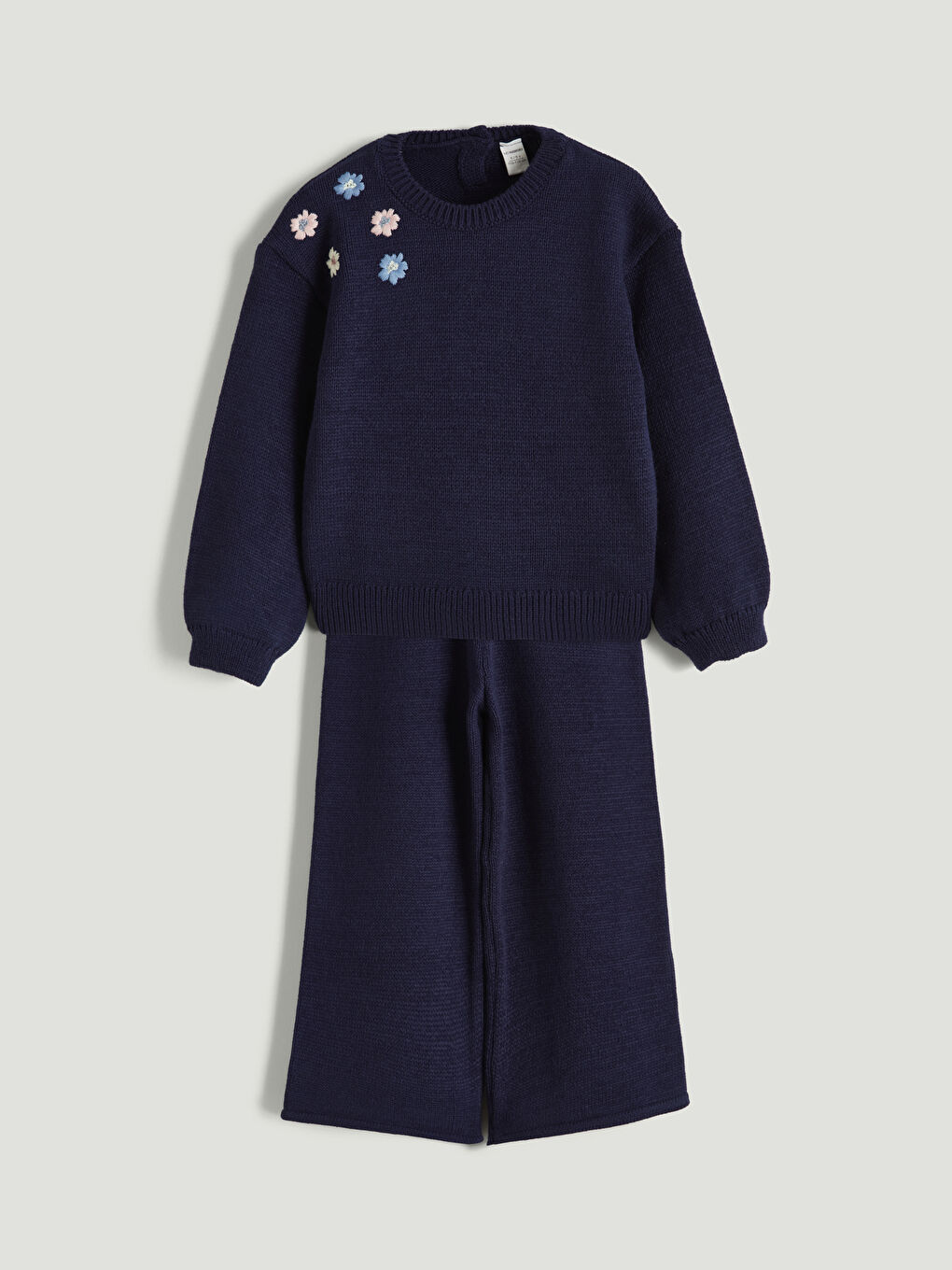 Lacivert Çiçekli Triko Kız Çocuk Kazak ve Pantolon