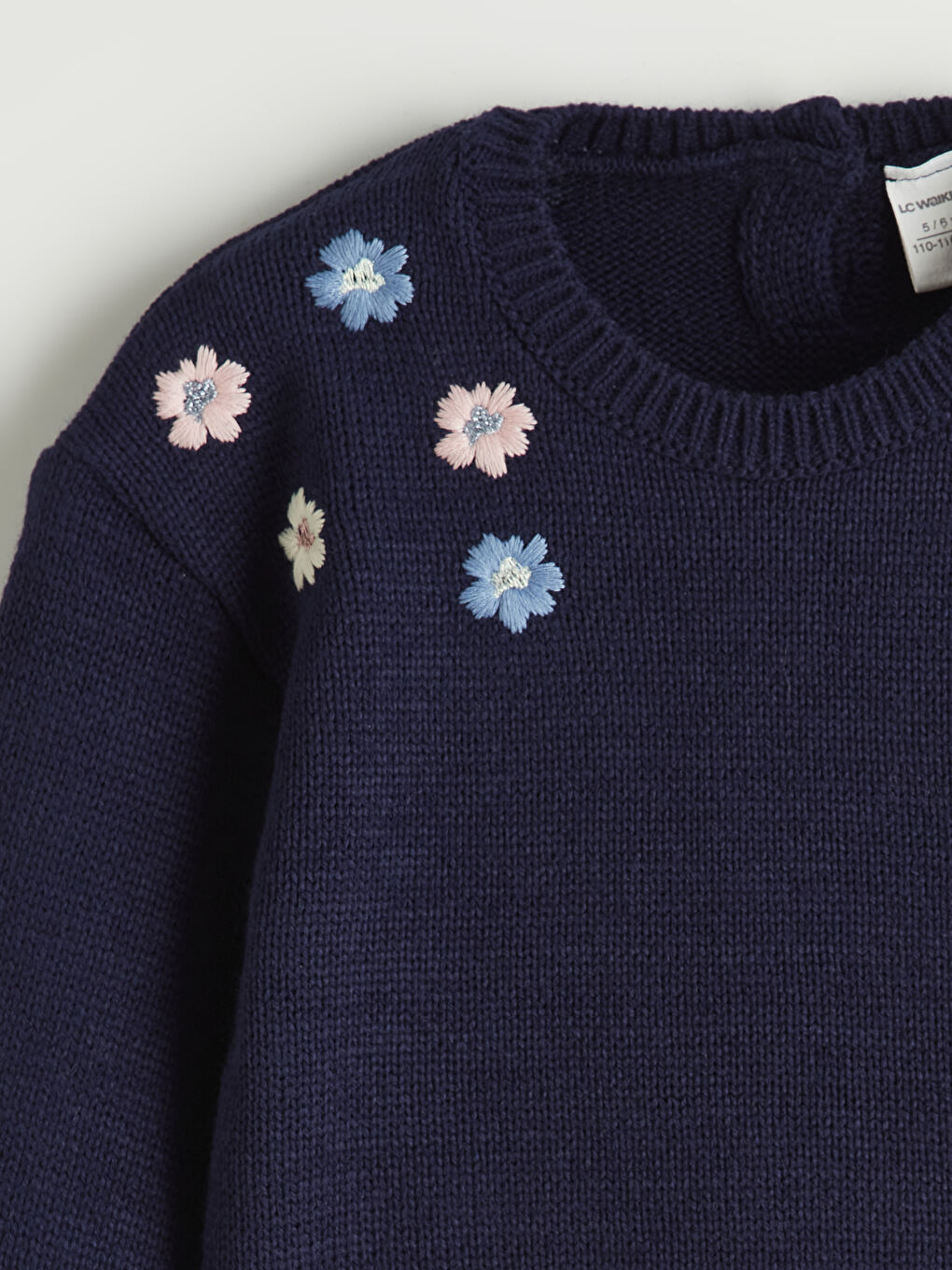 Lacivert Çiçekli Triko Kız Çocuk Kazak ve Pantolon-2