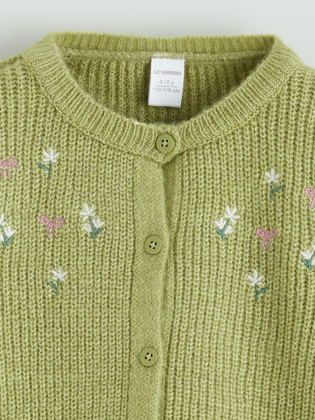 Yeşil Çiçek Nakışlı Kız Çocuk Triko Hırka-1