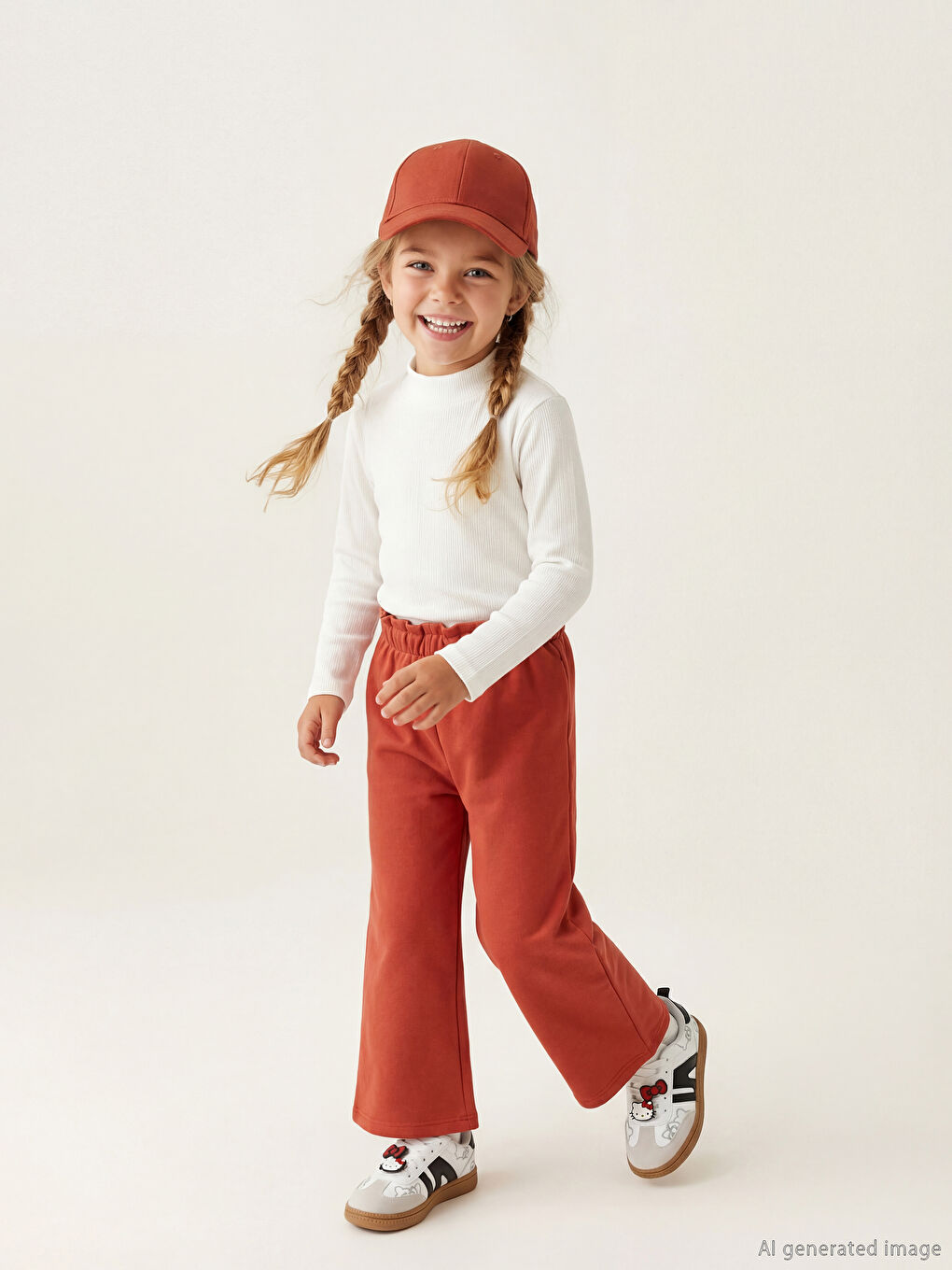 Kırmızı Beli Lastikli Kız Çocuk Eşofman Alt