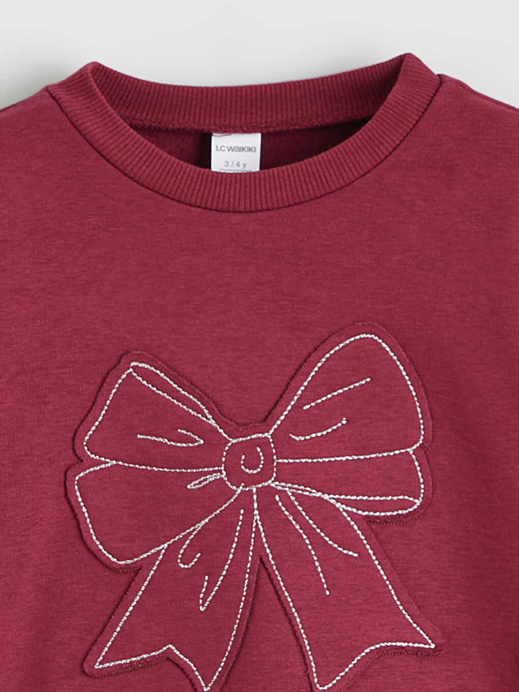 Bordo Bisiklet Yaka Fiyonk Detaylı Kız Çocuk Sweatshirt-2