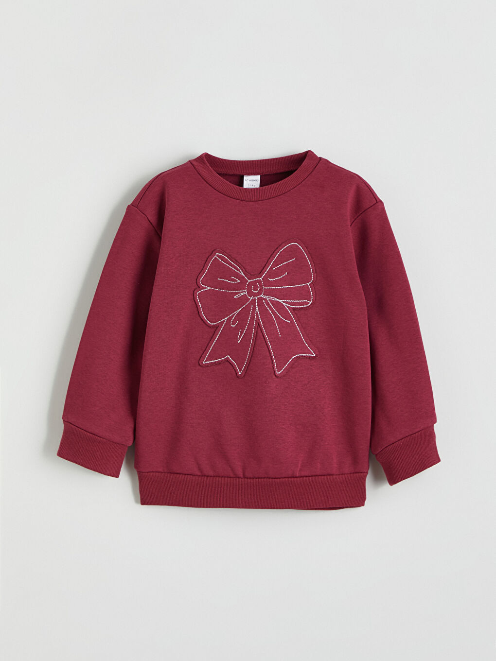 Bordo Bisiklet Yaka Fiyonk Detaylı Kız Çocuk Sweatshirt