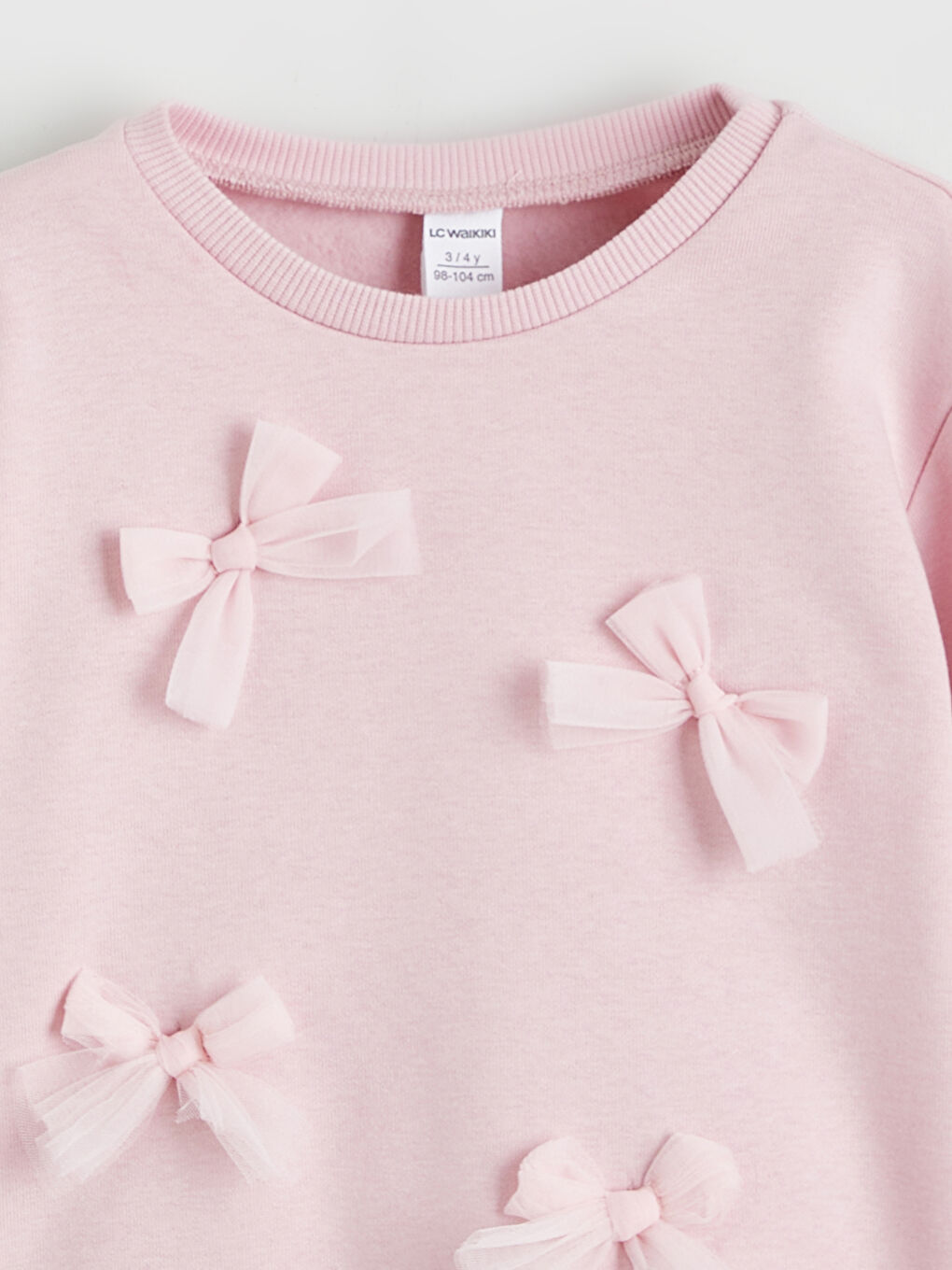 Pembe Bisiklet Yaka Fiyonk Detaylı Kız Çocuk Sweatshirt-2