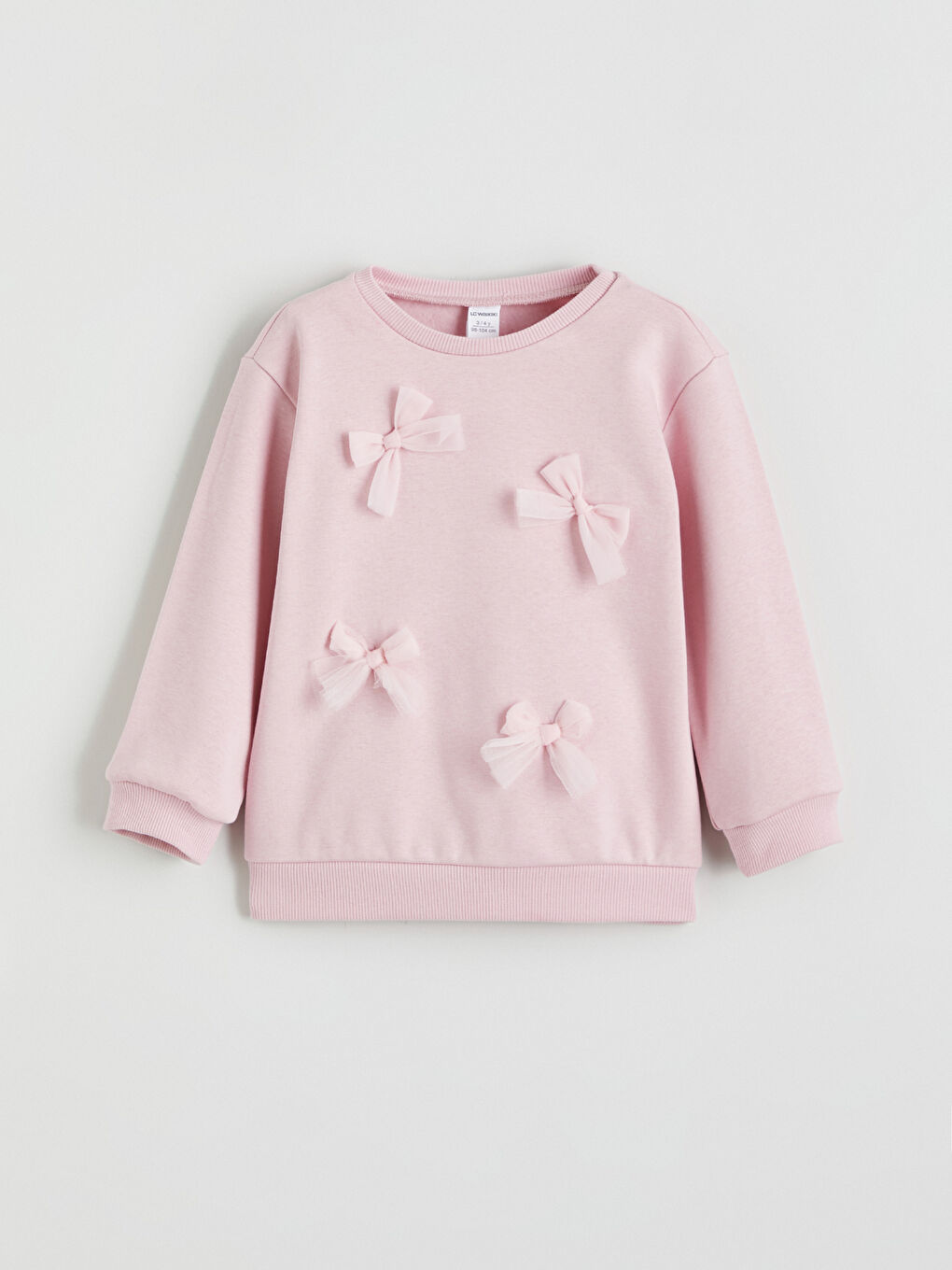 Pembe Bisiklet Yaka Fiyonk Detaylı Kız Çocuk Sweatshirt