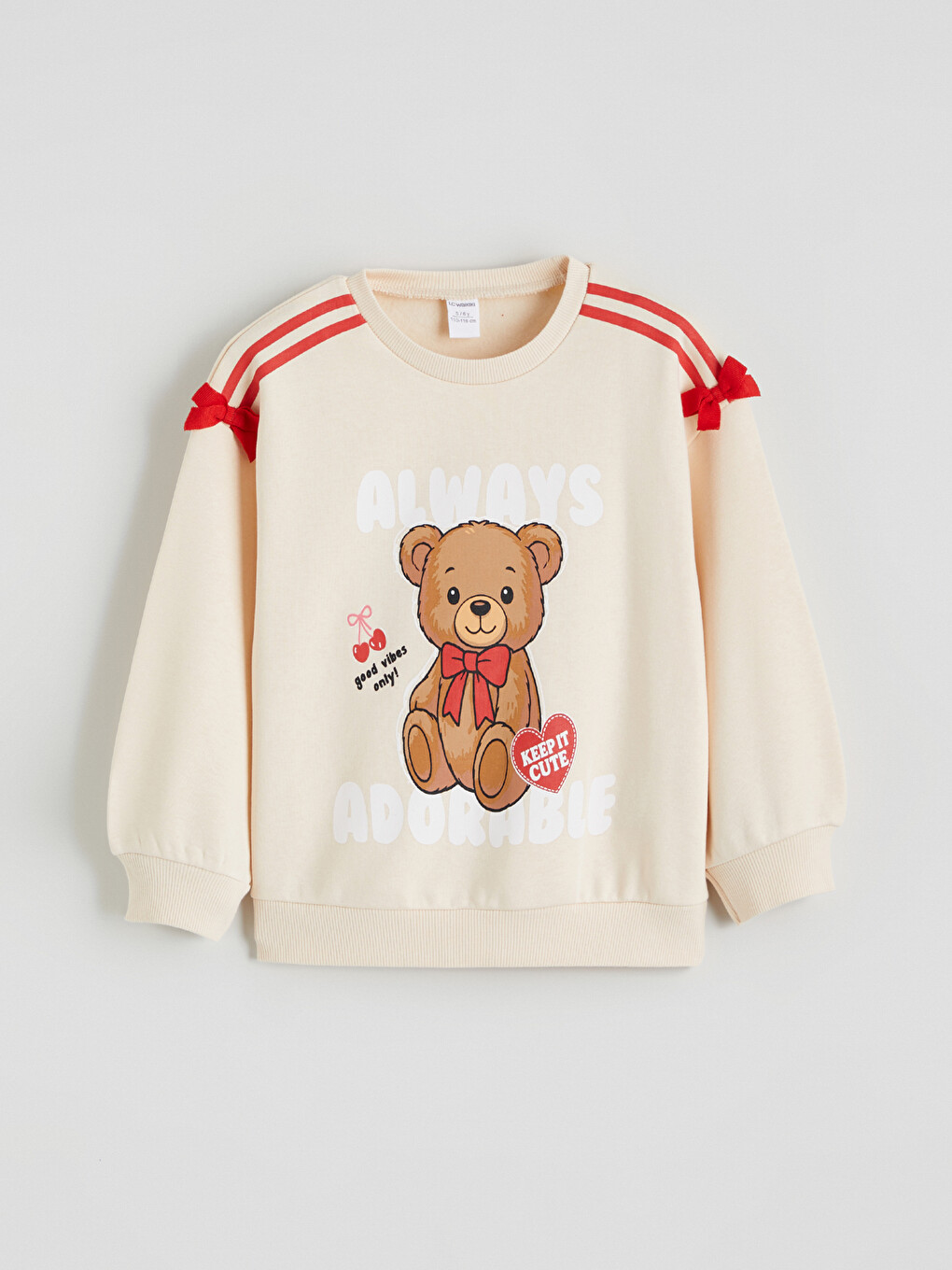 Bej Bisiklet Yaka Fiyonklu Baskılı Kız Çocuk Sweatshirt