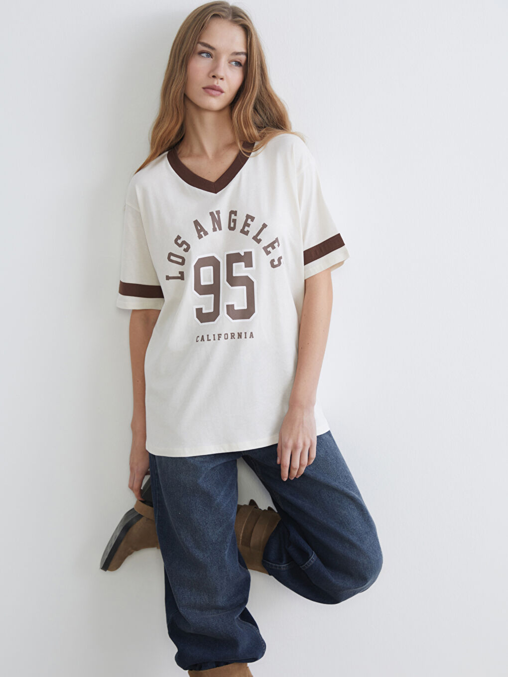 әйелдерге арналған los angeles принтті оверсайз футболка