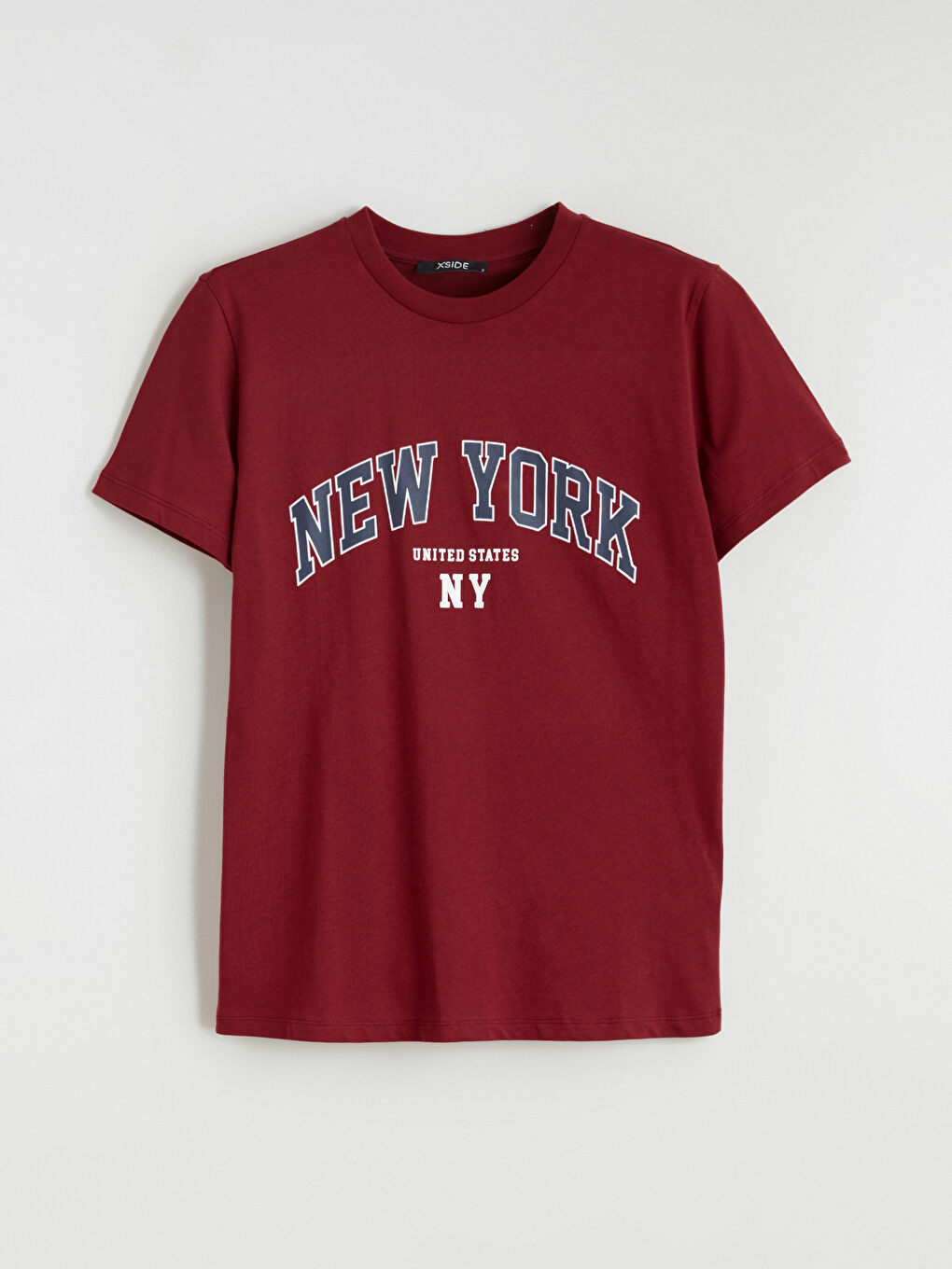 Bordo Bisiklet Yaka New York Baskılı Kadın Tişört-4