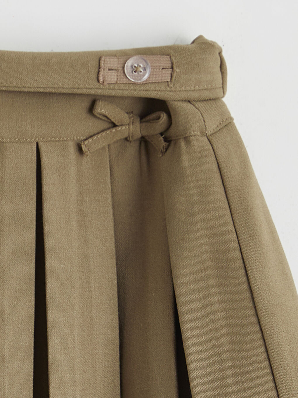 Haki Beli Lastikli Basic Kız Çocuk Pileli Etek-1