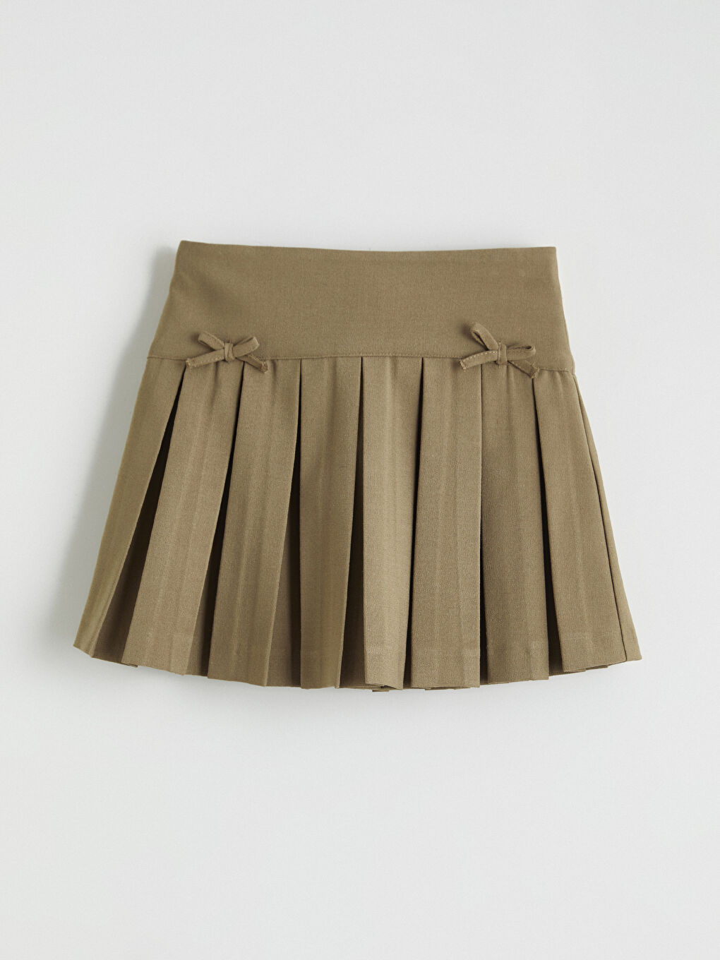 Haki Beli Lastikli Basic Kız Çocuk Pileli Etek-3