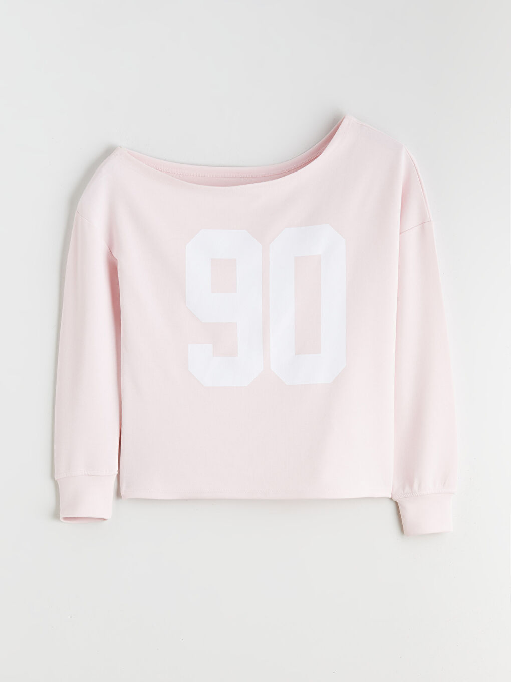 Pembe Kayık Yaka Baskılı Kadın Sweatshirt-4