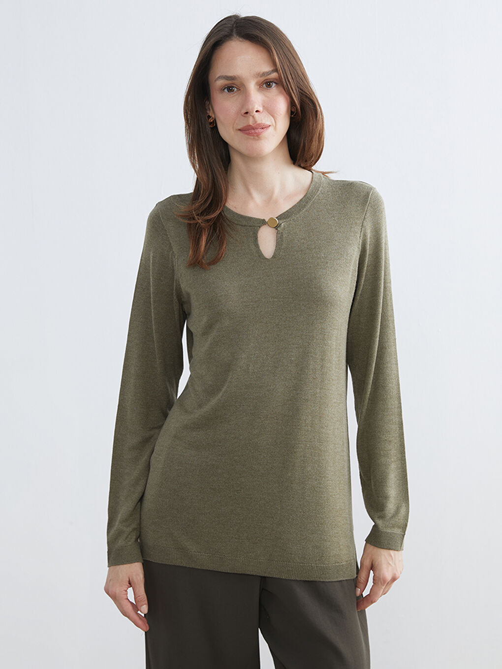 Haki Bisiklet Yaka Kadın Triko Kazak