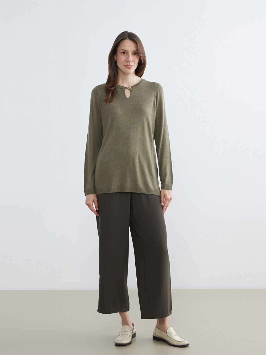 Haki Bisiklet Yaka Kadın Triko Kazak-1