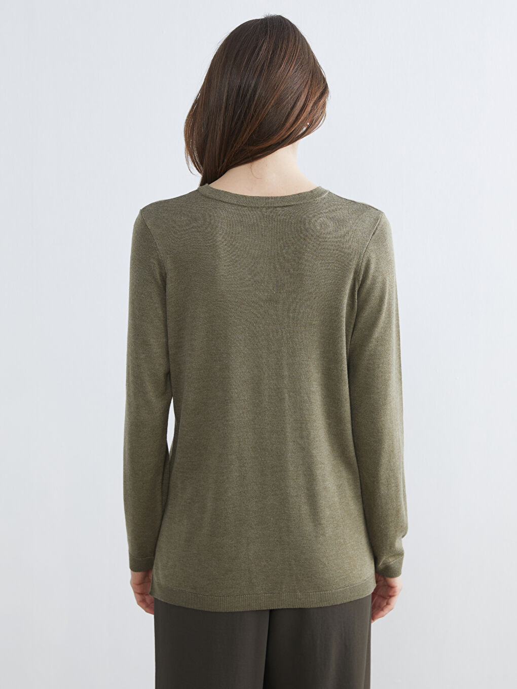 Haki Bisiklet Yaka Kadın Triko Kazak-3