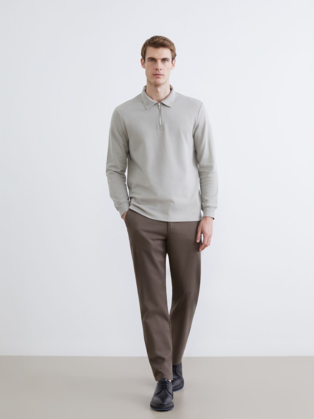 Kahverengi Standart Kalıp Gabardin Erkek Pantolon