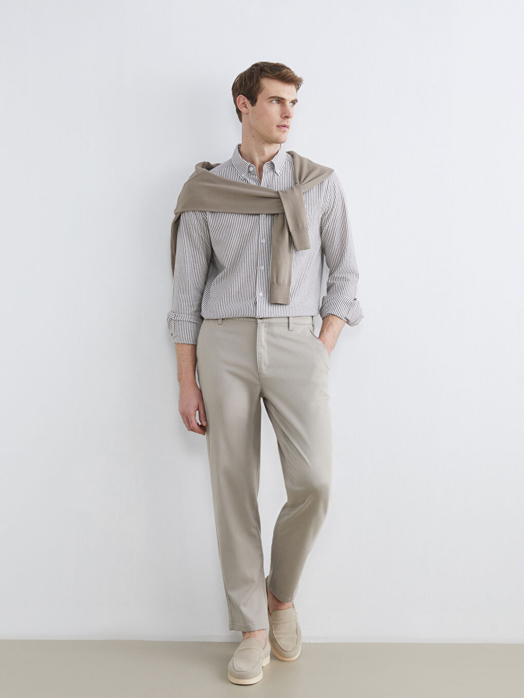 Bej Standart Kalıp Gabardin Erkek Pantolon