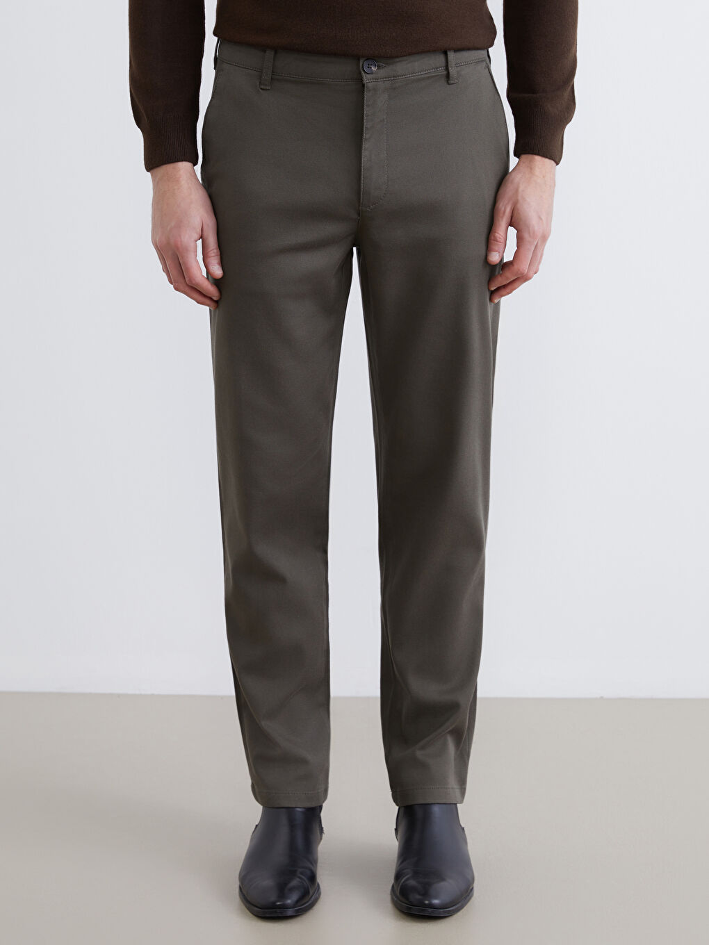 Haki Standart Kalıp Gabardin Erkek Pantolon-1