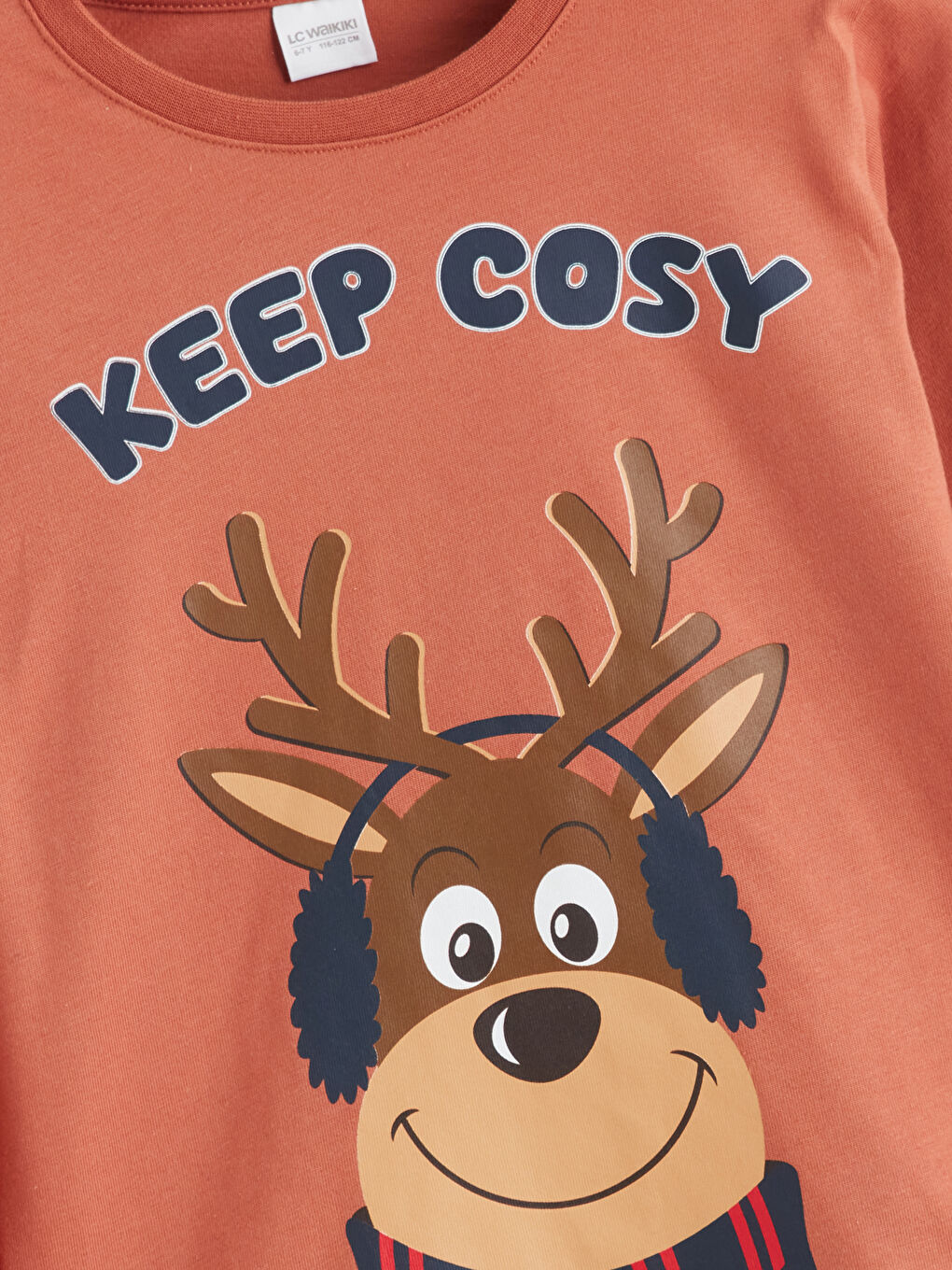 Kahverengi Bisiklet Yaka Yılbaşı Temalı Erkek Çocuk Pijama Üst-2