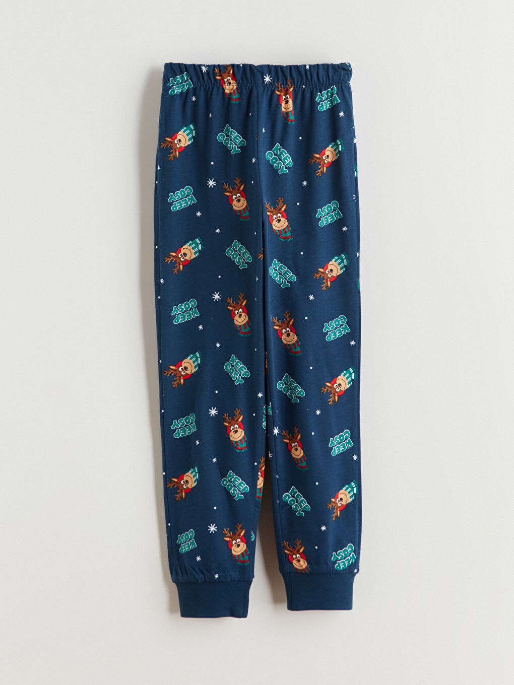 Lacivert Beli Lastikli Yılbaşı Temalı Erkek Çocuk Pijama Alt-1