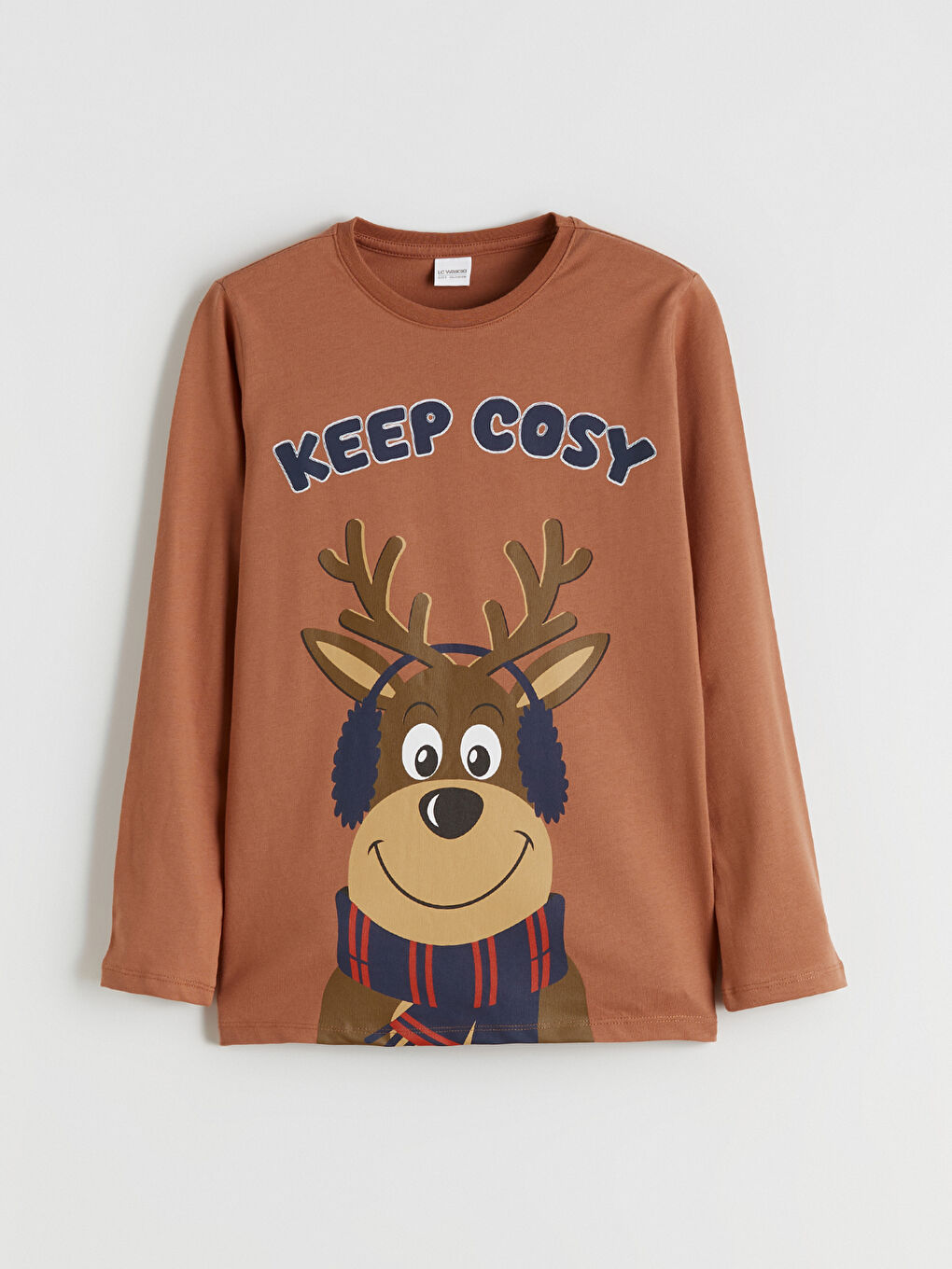 Kahverengi Bisiklet Yaka Yılbaşı Temalı Erkek Çocuk Pijama Takımı-1