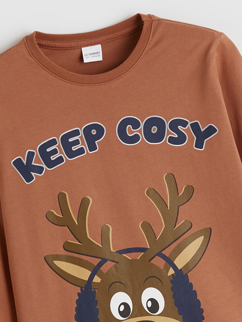 Kahverengi Bisiklet Yaka Yılbaşı Temalı Erkek Çocuk Pijama Takımı-2