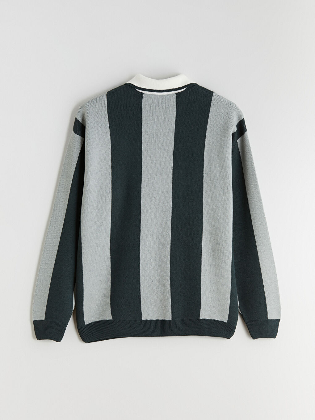 Yeşil Polo Yaka Çizgili Erkek Triko Kazak-5