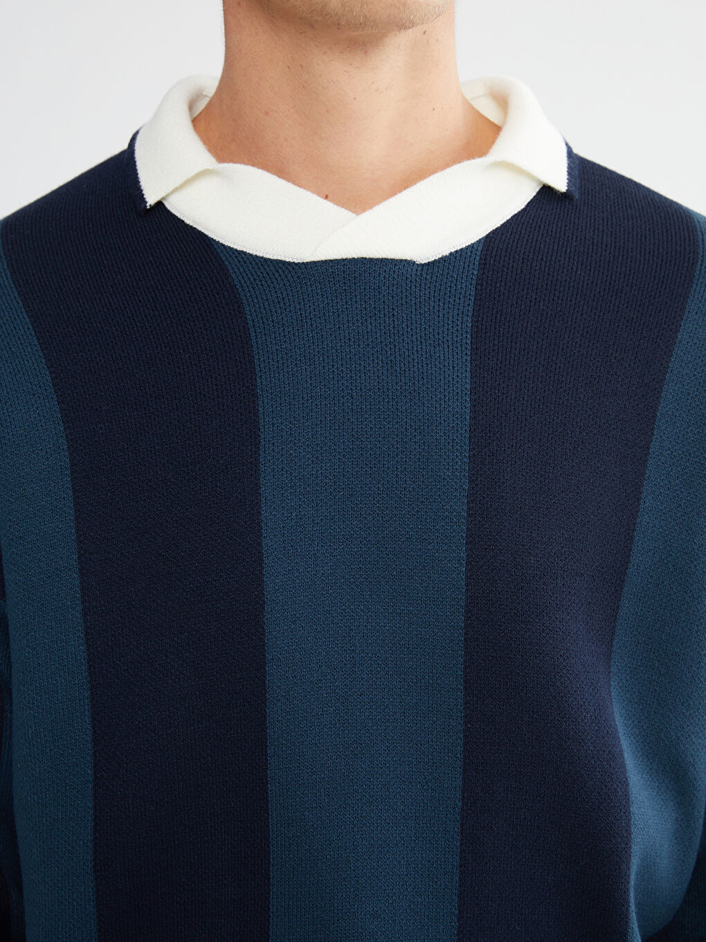 İndigo Polo Yaka Çizgili Erkek Triko Kazak-2