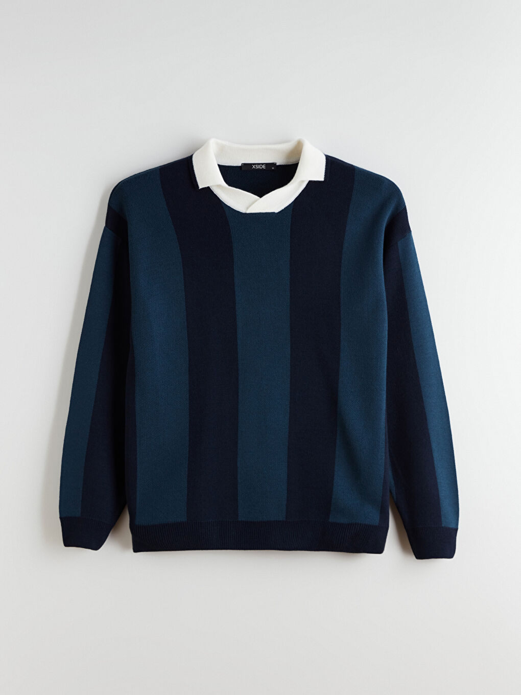 İndigo Polo Yaka Çizgili Erkek Triko Kazak-4