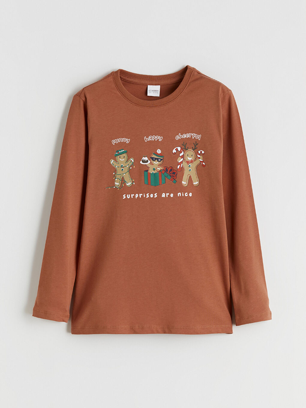 Kahverengi Bisiklet Yaka Yılbaşı Temalı Erkek Çocuk Pijama Takımı-3