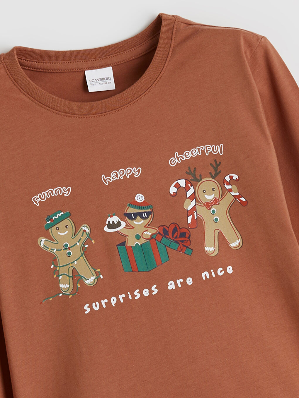 Kahverengi Bisiklet Yaka Yılbaşı Temalı Erkek Çocuk Pijama Takımı-4