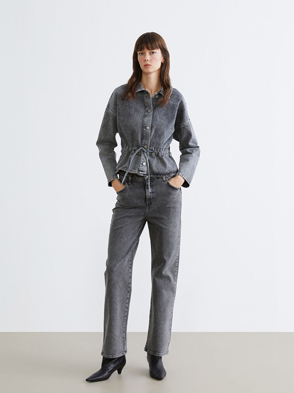 Siyah Wideleg Kadın Jean Pantolon