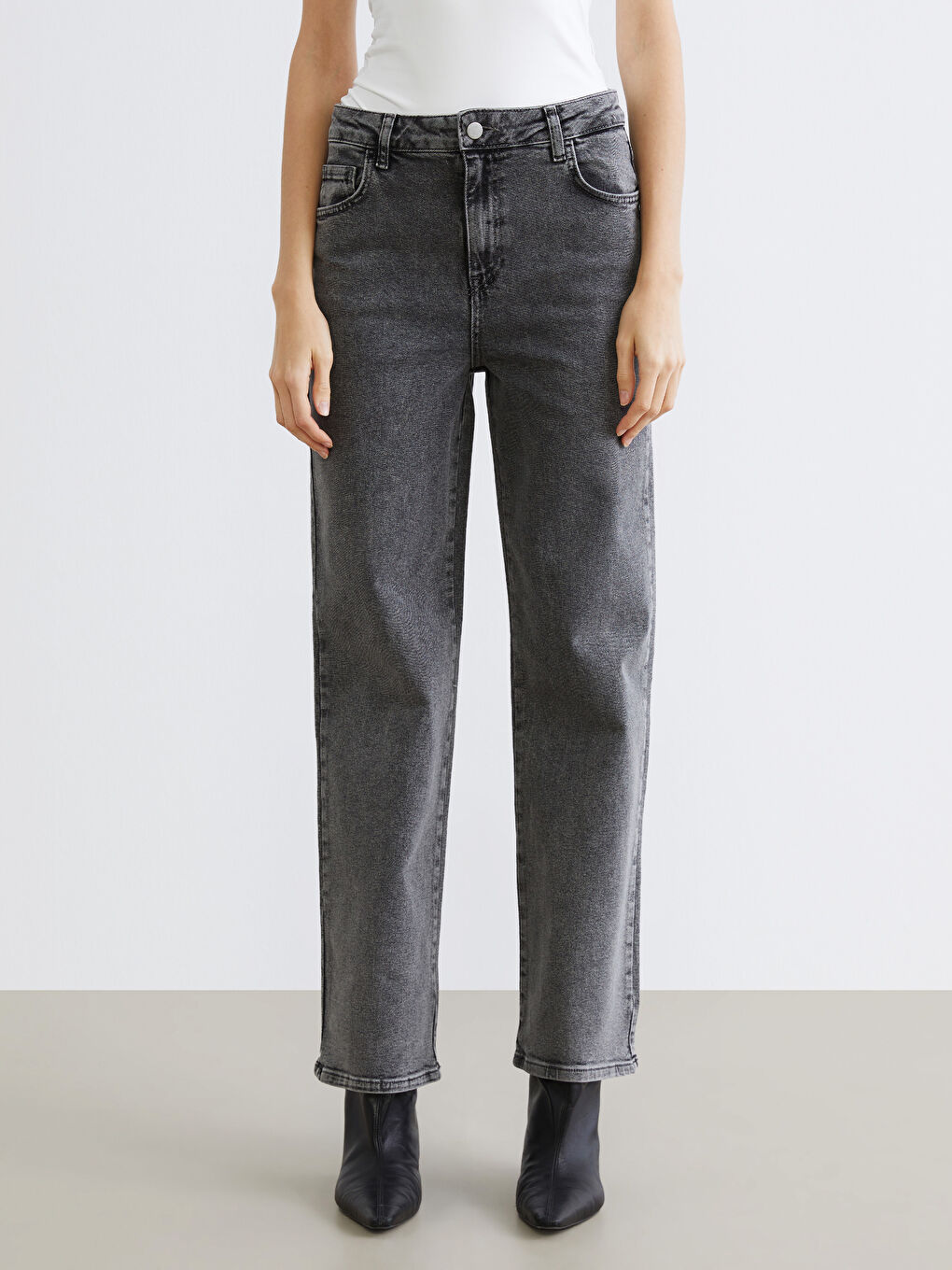 Siyah Wideleg Kadın Jean Pantolon-1