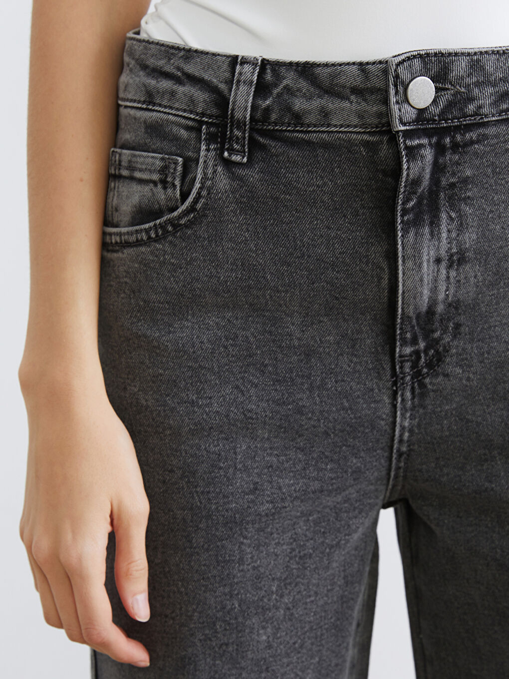 Siyah Wideleg Kadın Jean Pantolon-2