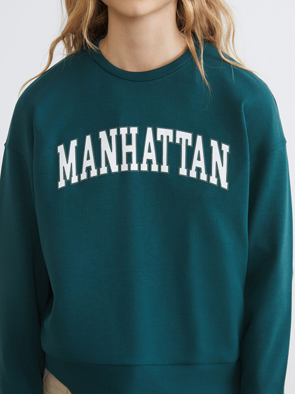 Yeşil Manhattan Baskılı Oversize Kadın Sweatshirt-2
