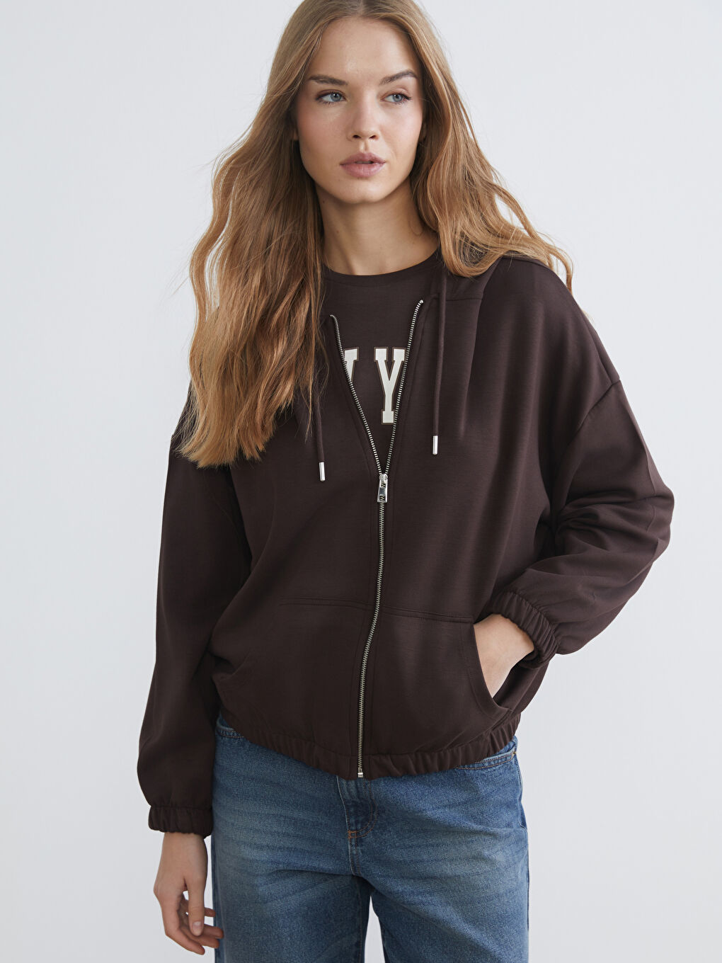 Hooded Oversize Women's Zipper Sweatshirt