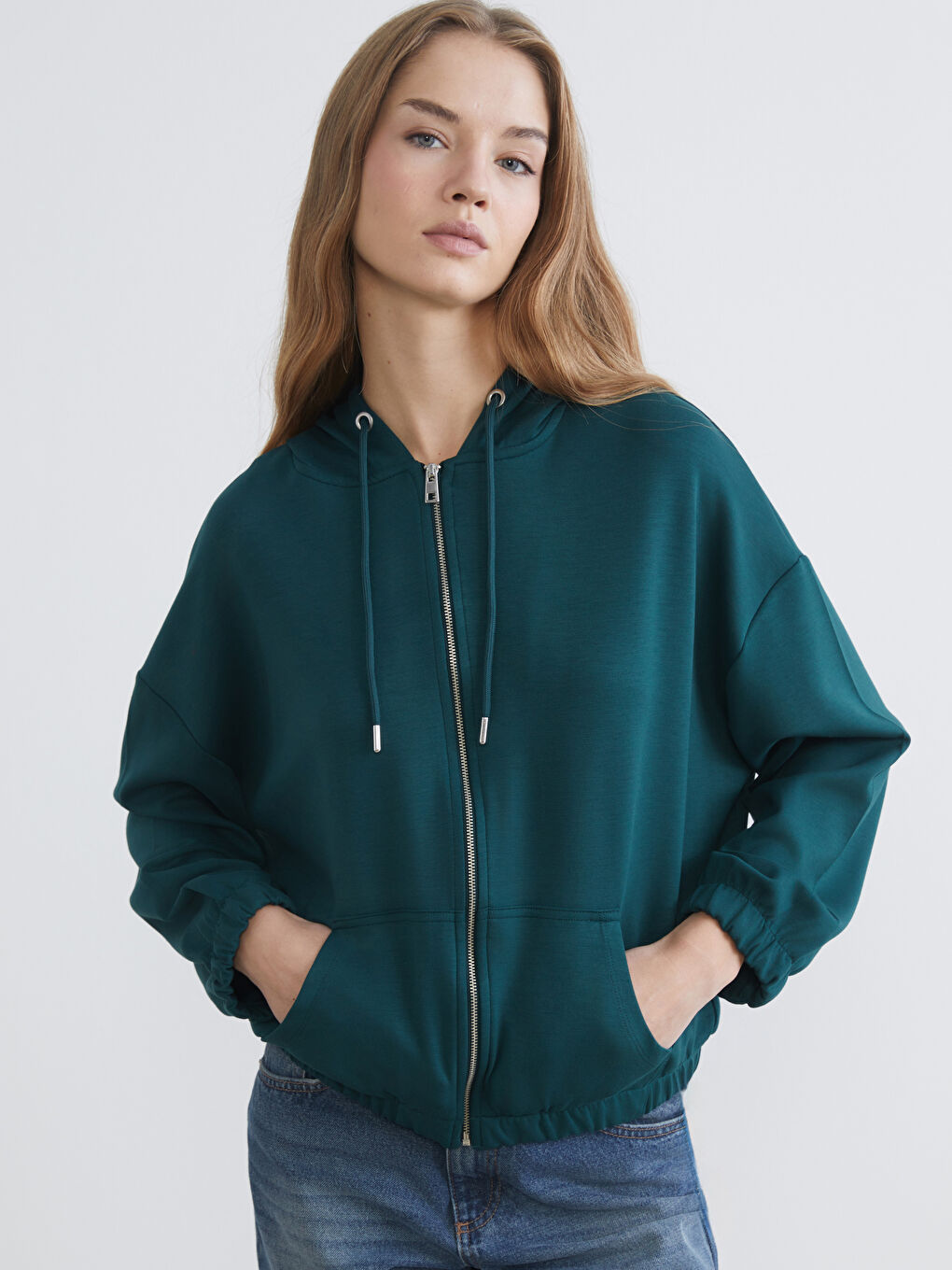 Hooded Oversize Women's Zipper Sweatshirt