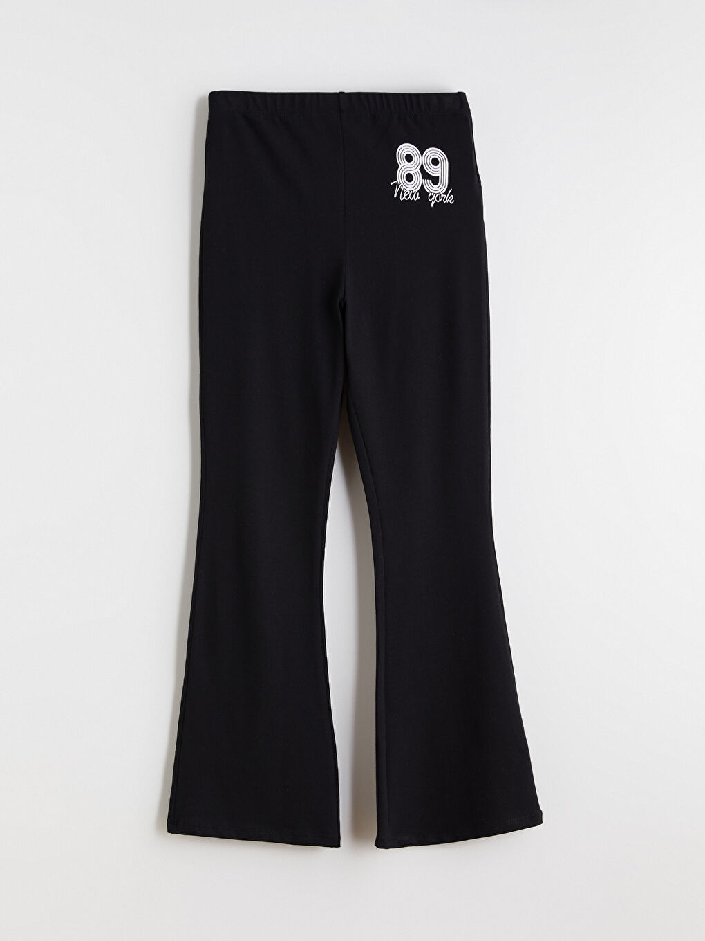 Siyah New York Baskılı İspanyol Paça Kız Çocuk Tayt-1