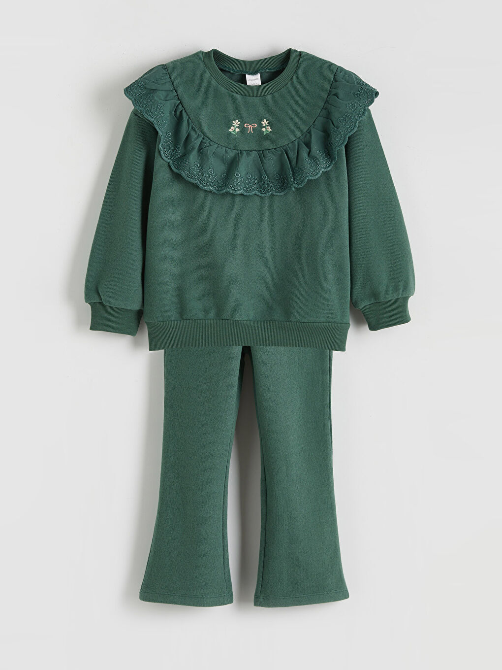 Yeşil Bebe Yaka Kız Çocuk Sweatshirt ve Tayt Pantolon