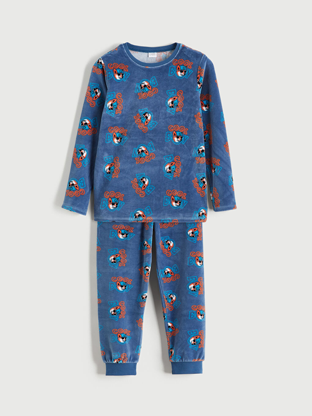Mavi Bisiklet Yaka Kadife Erkek Çocuk Pijama Takımı