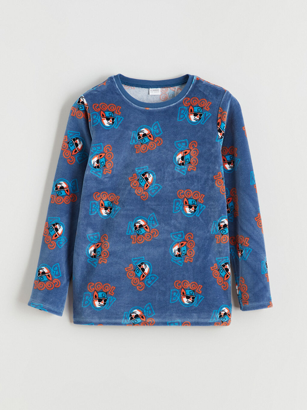 Mavi Bisiklet Yaka Kadife Erkek Çocuk Pijama Takımı-1