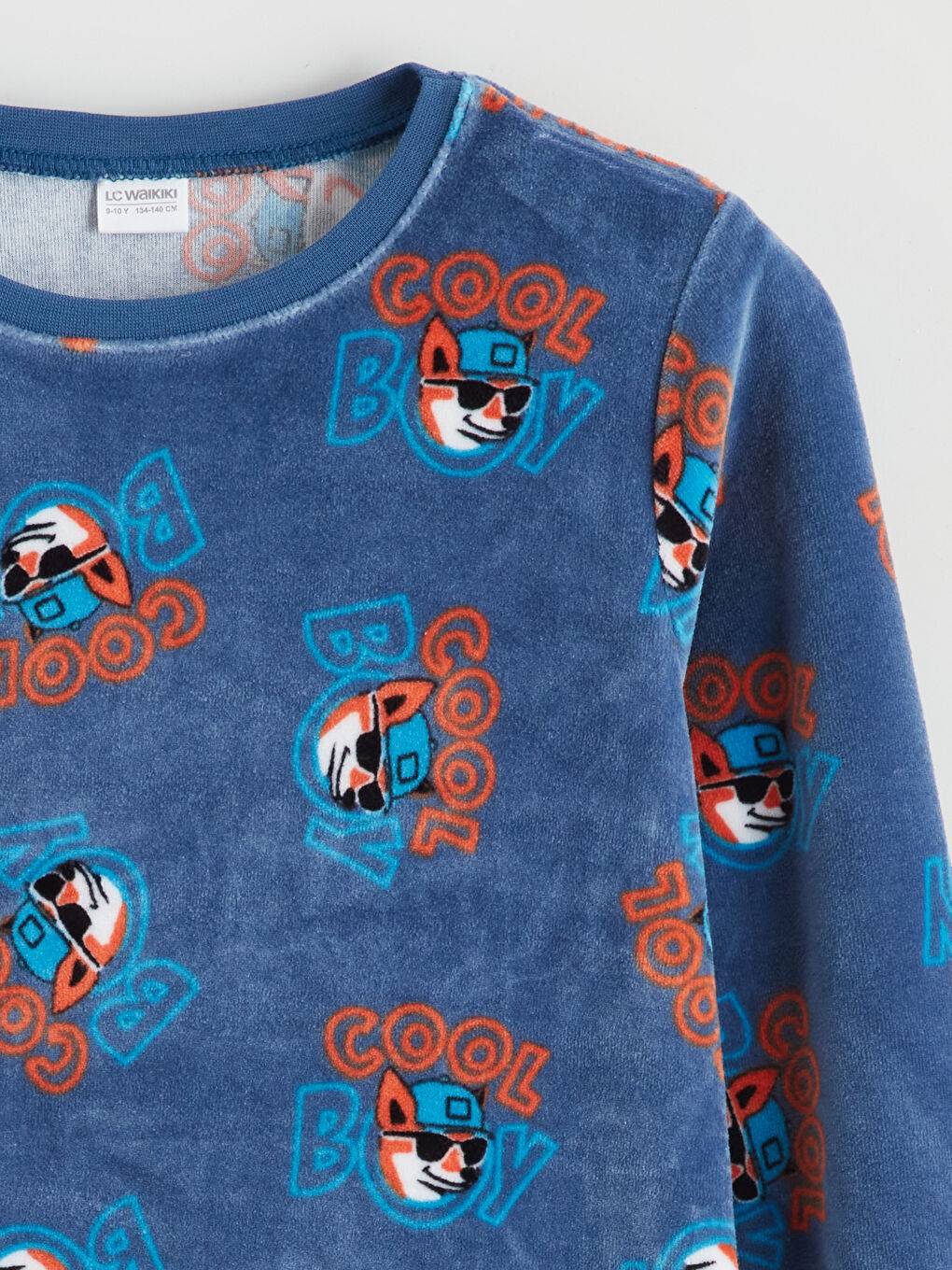 Mavi Bisiklet Yaka Kadife Erkek Çocuk Pijama Takımı-2