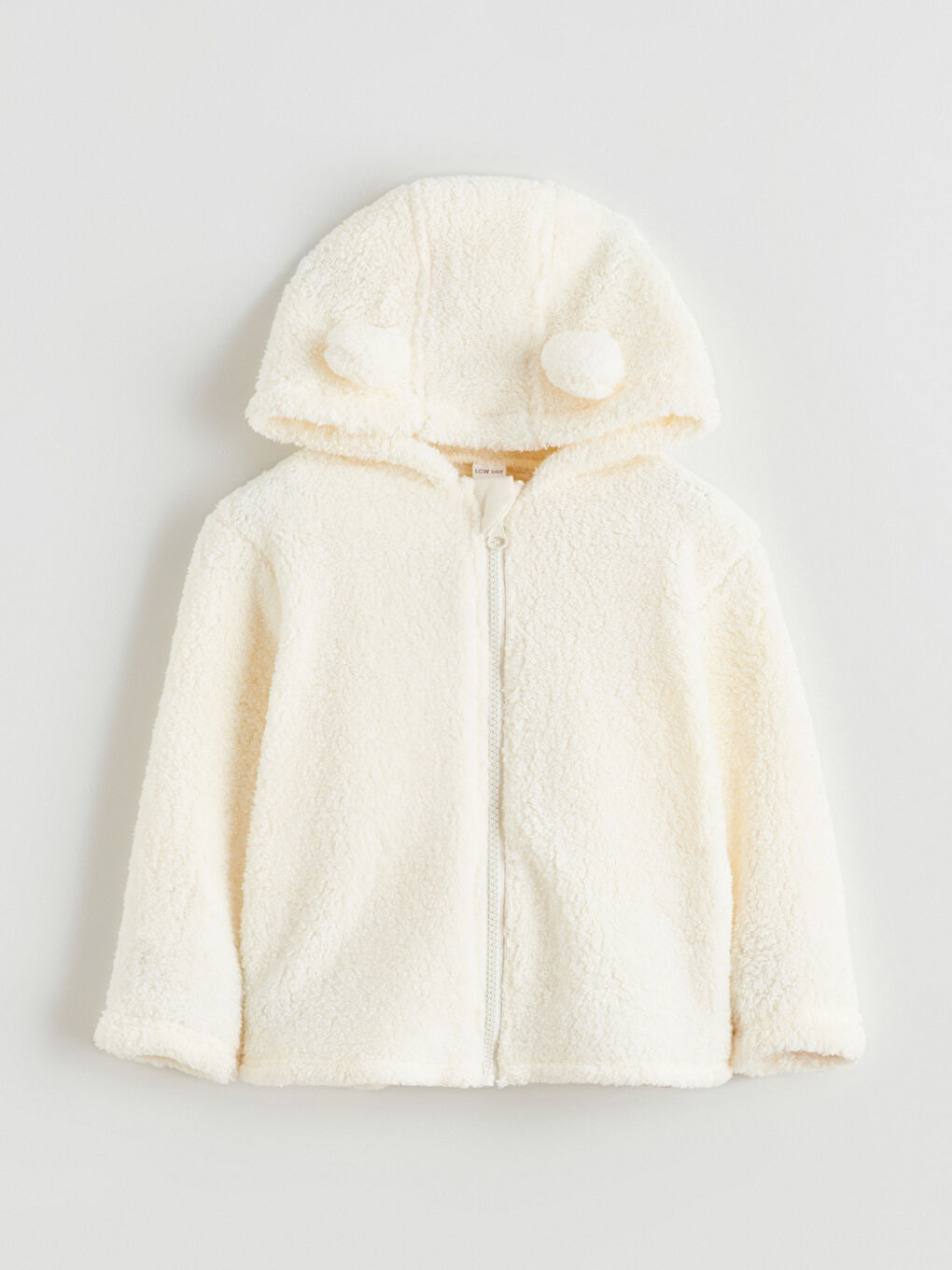 Ekru Kapüşonlu Basic Kız Bebek Pelüş Hırka